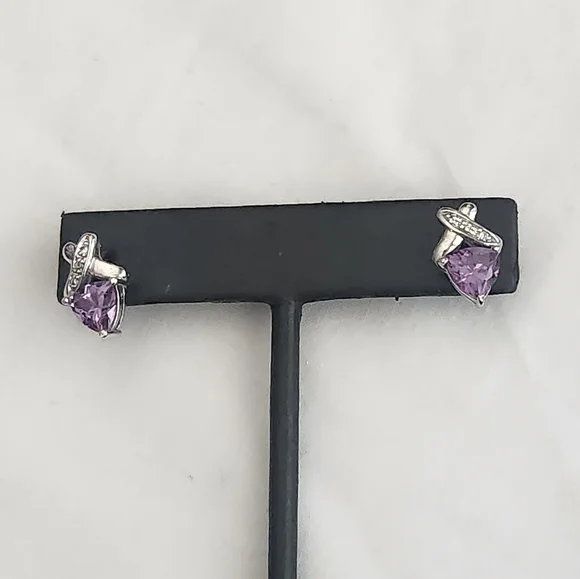 Trillian Genuine Amethyst with Diamonds Post Earrings - Picture 1 of 5